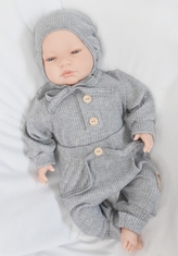Baby Nellys 3-dílná žebrovaná soupr. Hand Made, body, tepláčky a čepička, šedá; 56 (1-2m)