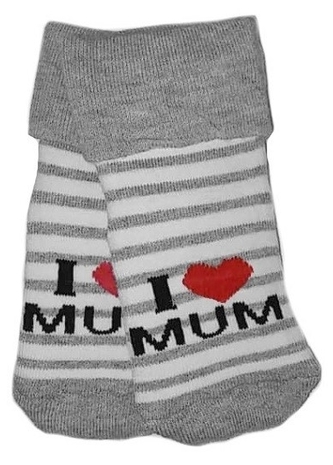 Kojenecké froté bavlněné ponožky I Love Mum, bílo/šedé proužek, vel. 68/74; 68/74 (6-9m)