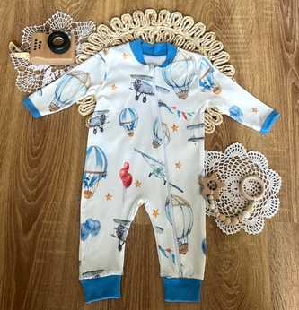 Kojenecký overal bez šlapek Mamatti, Balón, bílo/modrý; 68 (3-6m)