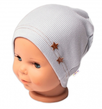 Baby Nellys Žebrovaná čepice Hvězdičky - šedá; 68/74 (6-9m)