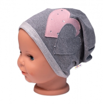 Dětská čepice bavlna, Srdíčka s kamínky, Baby Nellys, šedá, vel. 92/98; 92/98 (18-36m)