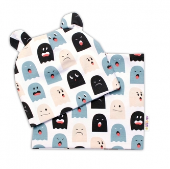 Dvouvrstvá čepice s oušky + komínek Příšerky, bílá/mátová, vel. 80/92; 80-92 (12-24m)