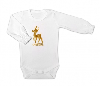 Mamatti Kojenecké body dlouhý rukáv, Vánoce, bílá/zlatá, vel. 80; 80 (9-12m)