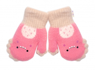 Zimní rukavičky s kožíškem Dino, Baby Nellys, růžové, 104/110; 104/110 (3-5r)