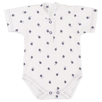 Body polo krátký rukáv, bavlna, MBaby, Lodičky, bílé/granát; 56 (1-2m)