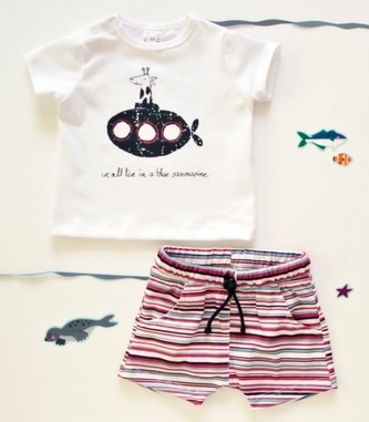 K-Baby 2 dílná dětská sada, triko s kraťasky For Boy - proužky červené, modré, vel. 86; 86 (12-18m)