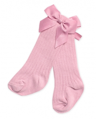Bavlněné dětské podkolenky s mašličkou - pudrově růžové, vel. 80/86; 80/86 (12-18m)