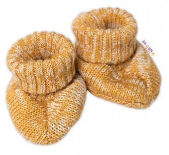 Baby Nellys Pletené botičky/capáčky STAR Hand Made, medové žihané; 56/62 (0-3m)