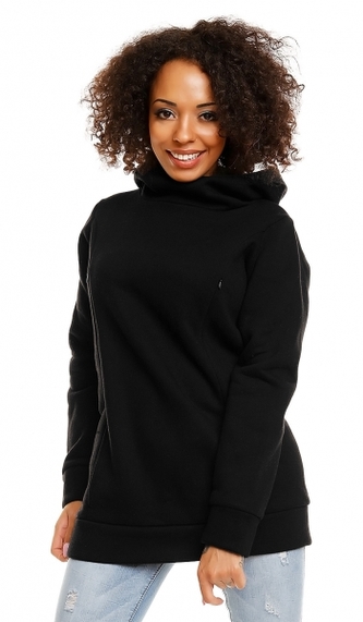 Be MaaMaa Těhotenská a kojící mikina s kapucí, vel. XL - černá; XL (42)