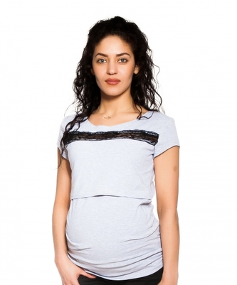 Be MaaMaa Těhotenské/kojicí triko s krajkou - sv. šedé, vel. M