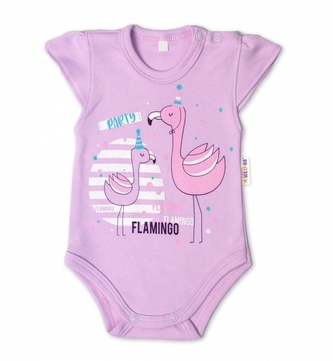 Baby Nellys Bavlněné kojenecké body, kr. rukáv, Flamingo - lila, vel. 62; 62 (2-3m)