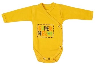 Mamatti Kojenecké body dlouhý rukáv, zapínání bokem, Hero - hořčicové, vel. 56; 56 (1-2m)