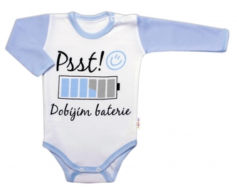 Body dlouhý rukáv s vtipným textem Baby Nellys, Psst! Dobíjím baterie, kluk; 56 (1-2m) Body dlouhý rukáv s vtipným textem Baby Nellys, Psst! Dobíjím baterie, kluk; 56 (1-2m)