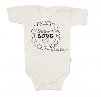 Body krátký rukáv Made with love, Baby Nellys, béžové, vel. 74; 74 (6-9m)