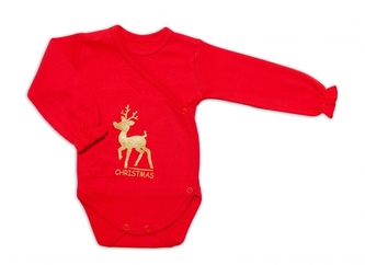 Mamatti Kojenecké body dlouhý rukáv, zapínání bokem, Vánoce, červená/zlatá, vel. 62; 62 (2-3m)