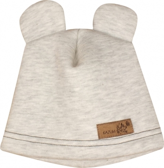 Teplá dětská čepice Kazum, bavlněná s oušky, šedá, vel. 80/86; 80/86 (12-18m)