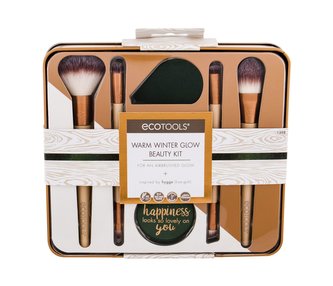 EcoTools Brushes kosmetický štětec 2 ks + oboustranný kosmetický štětec 2 ks + houbička na make-up 1 ks + zrcátko 1 ks + plechová krabička 1 ks