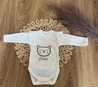 Kojenecké body, dl. rukáv Mamatti, zap. bokem, Puntík - bílé s potiskem, vel. 56