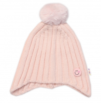 Dětská zimní čepice s bambulí Smile, Baby Nellys - pudrově růžová, vel. 48-54 cm; 98-104 (2-4r)