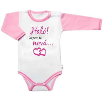 Body dlouhý rukáv s vtipným textem Baby Nellys, Haló! Já jsem tu nová, vel. 74, holka; 74 (6-9m) Body dlouhý rukáv s vtipným textem Baby Nellys, Haló! Já jsem tu nová, vel. 74, holka; 74 (6-9m)