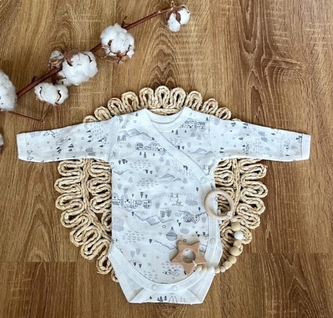 Kojenecké body, dl. rukáv Mamatti, zap. bokem, Město - bílé, vel. 62