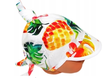 Dětský bavlněný šátek s kšiltem na zavazování, Ananas, listy - bílý,vel. 68/86; 68-86 (6-18m)