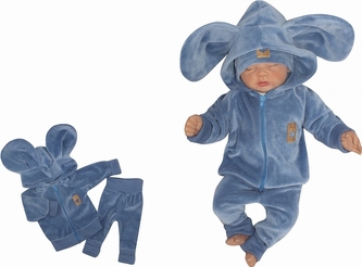 Z&Z Velurová, semišková tepláková souprava s oušky MYŠKA - jeans, vel. 62; 62 (2-3m)