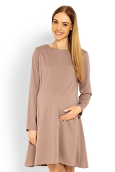 Be MaaMaa Elegantní volné těhotenské šaty dl. rukáv - cappuccino; S/M