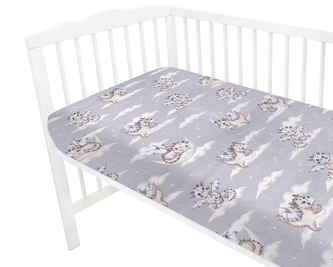 Dětské bavlněné prostěradlo do postýlky, Dráček Mráček - modrá/šedá