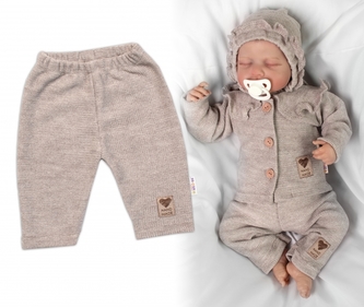 Pletené kalhoty Hand Made Girl, Baby Nellys, béžové; 56 (1-2m)