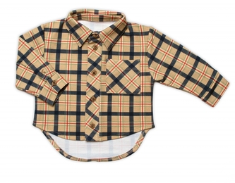 Dětská košile MROFI dl. rukáv s prodlouženým zadním dílem, Kuba - béžová, vel. 92; 92 (18-24m)