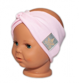 Baby Nellys Hand Made Jarní, bavlněná čelenka - dvouvrstvá, sv. růžová, 1-3 roky