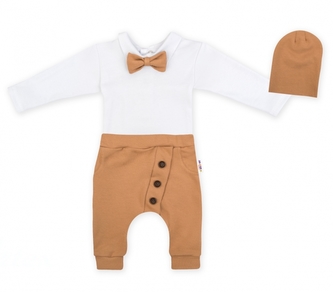 Baby Nellys 3-dílná sada Hubert, body s motýlkem, tepláčky a čepička - hnědá, vel. 98; 98 (2-3r)