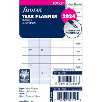 Filofax, Plánovací Kalendář 2024 kapesní, horizontální, AJ