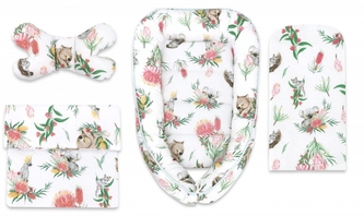 Baby Nellys Sada komplet, oboustranné hnízdečko 55 x 85 cm, Exotika, bílá/mátová