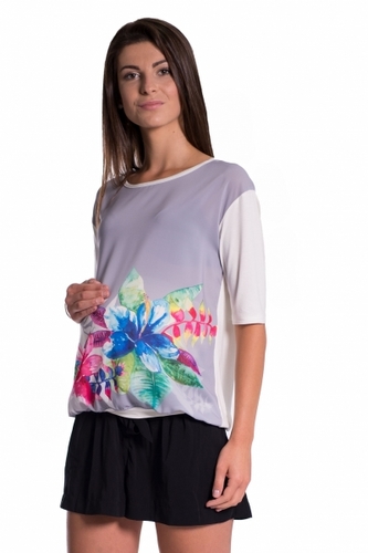 Be MaaMaa Těhotenské triko/halenka s potiskem květin - šedé, vel. L; L (40)