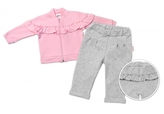 BABY NELLYS Dětská tepláková souprava s volánkem SWEET LADY - růžová, šedá, vel. 98