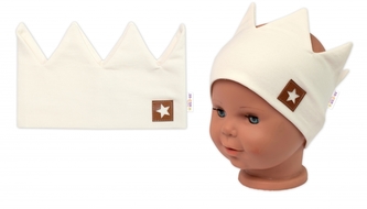 Dvouvrstvá čelenka, Baby Nellys Hand Made, bavlna, Korunka STAR - smetanová, 80/98; 80-98 (9-36m)