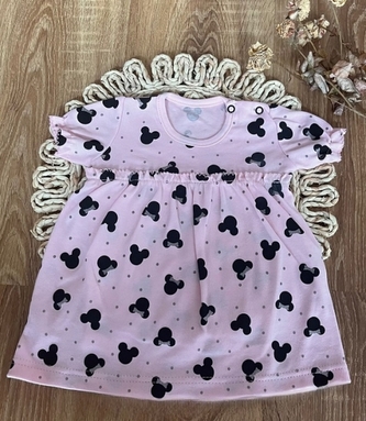 Bavlněné šaty s kr. nabíranými rukávy, Baby Mouse, Mamatti, růžové s potiskem, vel. 86