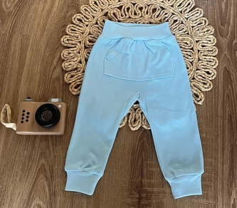 Tepláky s kapsami, bavlna Mamatti, Dino park - modré; 56 (1-2m)