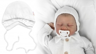 Pletená čepička na zavazování bonetka Boy, Hand Made Baby Nellys, bílá, vel. 68/74; 68/74 (6-9m)