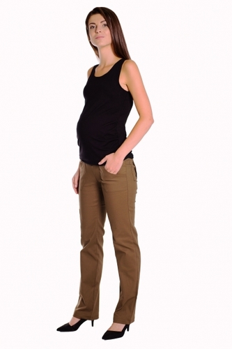 Be MaaMaa Bavlněné, těhotenské kalhoty s kapsami - khaki, vel. XXXL; XXXL (46)