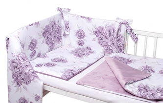 BABY NELLYS 3-dílná sada Mantinel s povlečením, bavlna/velvet, Plameňák - švestkový; 120x90