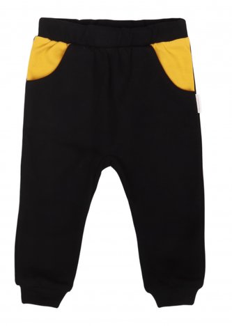 Mamatti Kojenecké tepláčky s kapsami, Mýval - hořčicová, černá; 68 (3-6m)