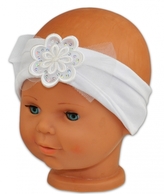 Čelenka Baby Nellys ® s květinkou a flitry - bílá, 80/92 ; 80-92 (12-24m)
