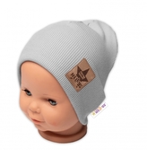 Žebrovaná dvouvrstvá čepice s lemem - šedá, vel. 80/86, Baby Nellys; 80/86 (12-18m)
