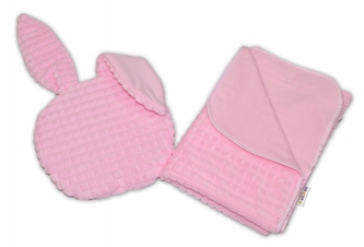 Baby Nellys 2-dílná sada do kočárku s minky s oušky, Zajíček -růžová