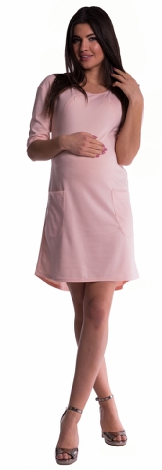Be MaaMaa Těhotenské a kojící šaty - pudrově růžové; L (40)