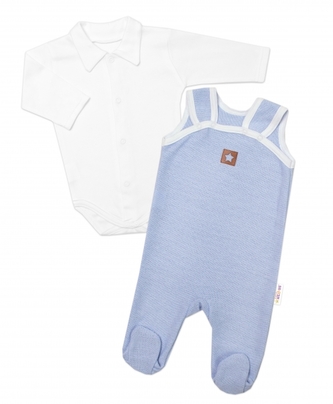 2-dílná soupravička Star, body dl. rukáv + pletené dupačky, modré; 56 (1-2m)