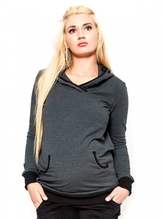 Be MaaMaa Těhotenská mikina s kapucí Vera - grafit, vel. L/XL